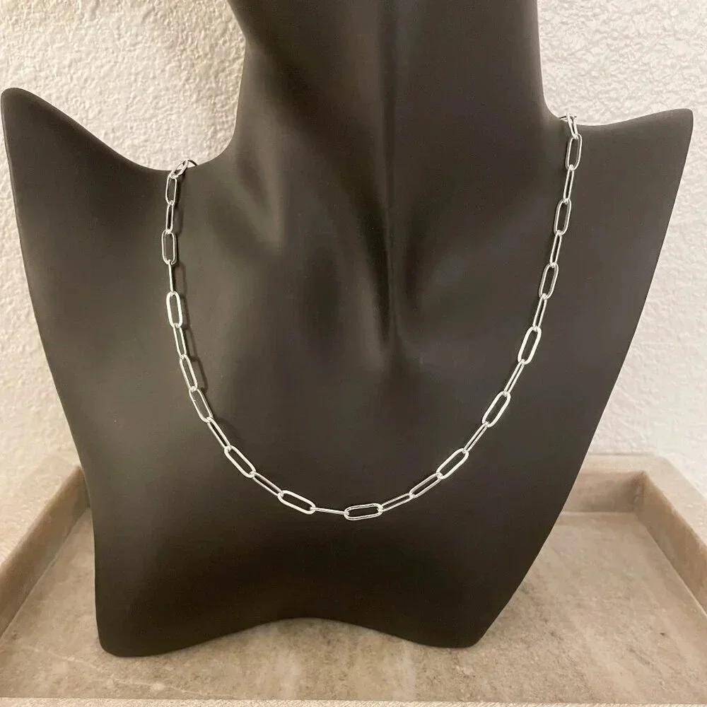 925 Sterling Silver Paperclip Necklace Minimalist Stacking Layer Necklace
